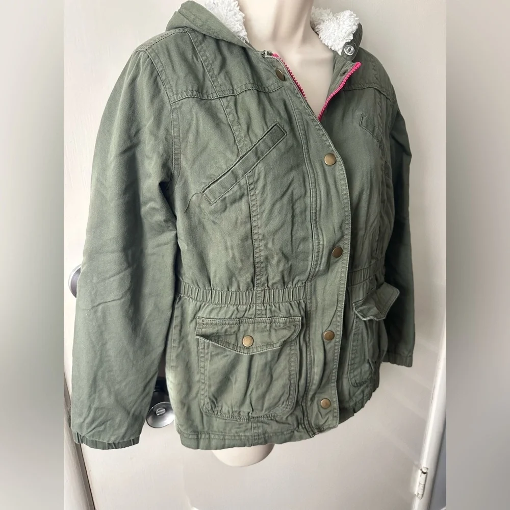 Cherokee Olive Utility Girl Jacket with Pink Accents